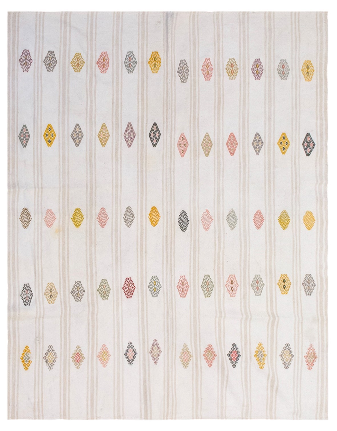 Handwoven Vintage Turkish Kilim Rug 186x234 cm | Neutral Striped Cotton Rug gallery