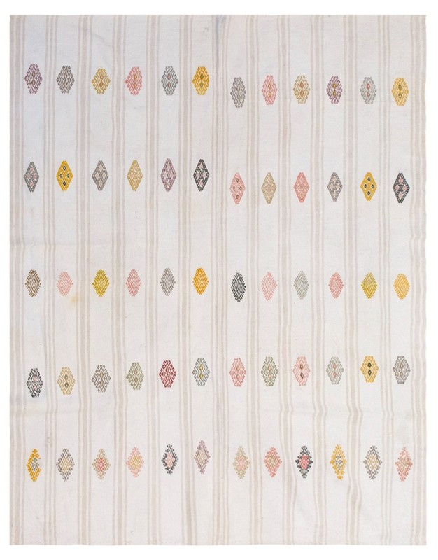 Handwoven Vintage Turkish Kilim Rug 186x234 cm | Neutral Striped Cotton Rug gallery
