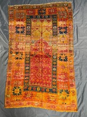 Antique Caucasian Prayer Rug Distressed Low Pile Hand Knotted Vintage 3.5×5.5FT