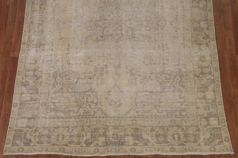 Vintage Medallion Wool Beige Traditional Rug Hand-knotted Living Room Carpet 7x9 gallery