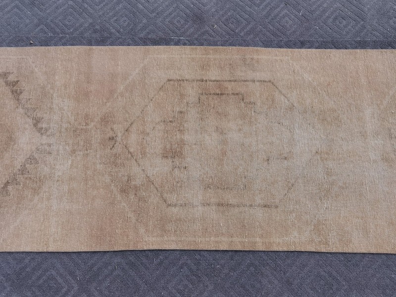 Neutral Runner Rug 3x14 Cream Brown Vintage Turkish Oushak Distressed Beige Rug gallery