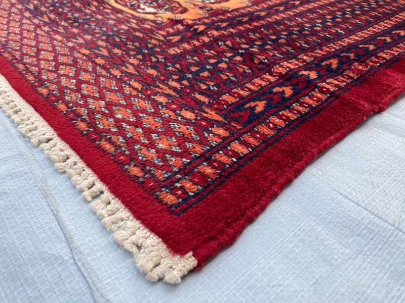 3x5 ft Geometric Turkmen Bokhara Small Faded Low Pile Antique Afghan Wool Carpet gallery