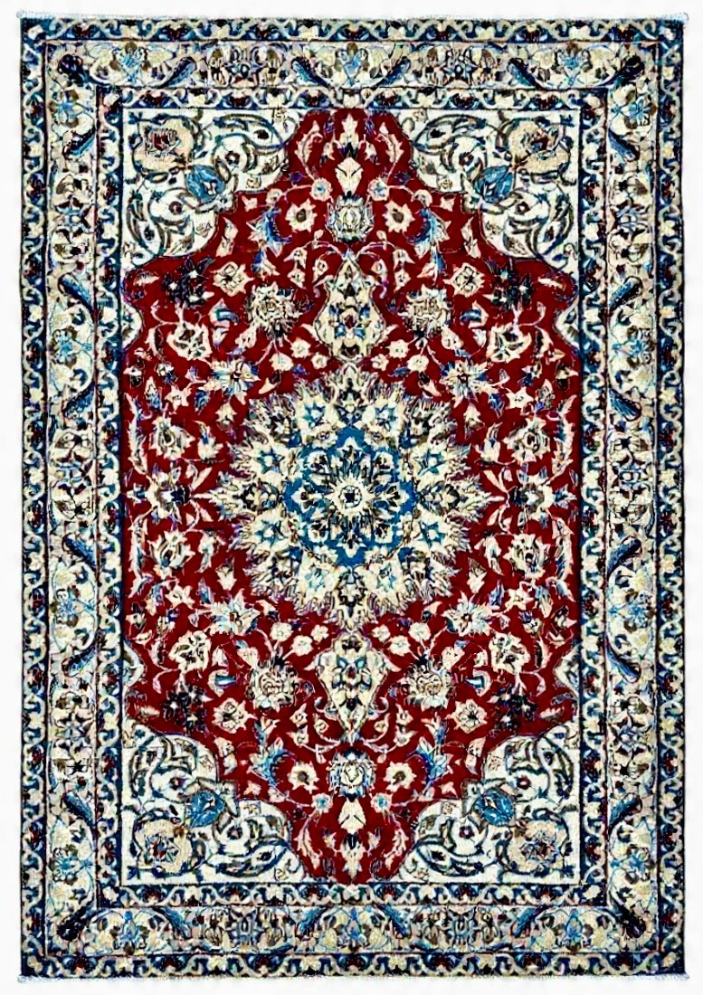 Hand Knotted Wool Oriental Rug Vintage Nain 4x6 Red Ivory Living Room Home Decor gallery