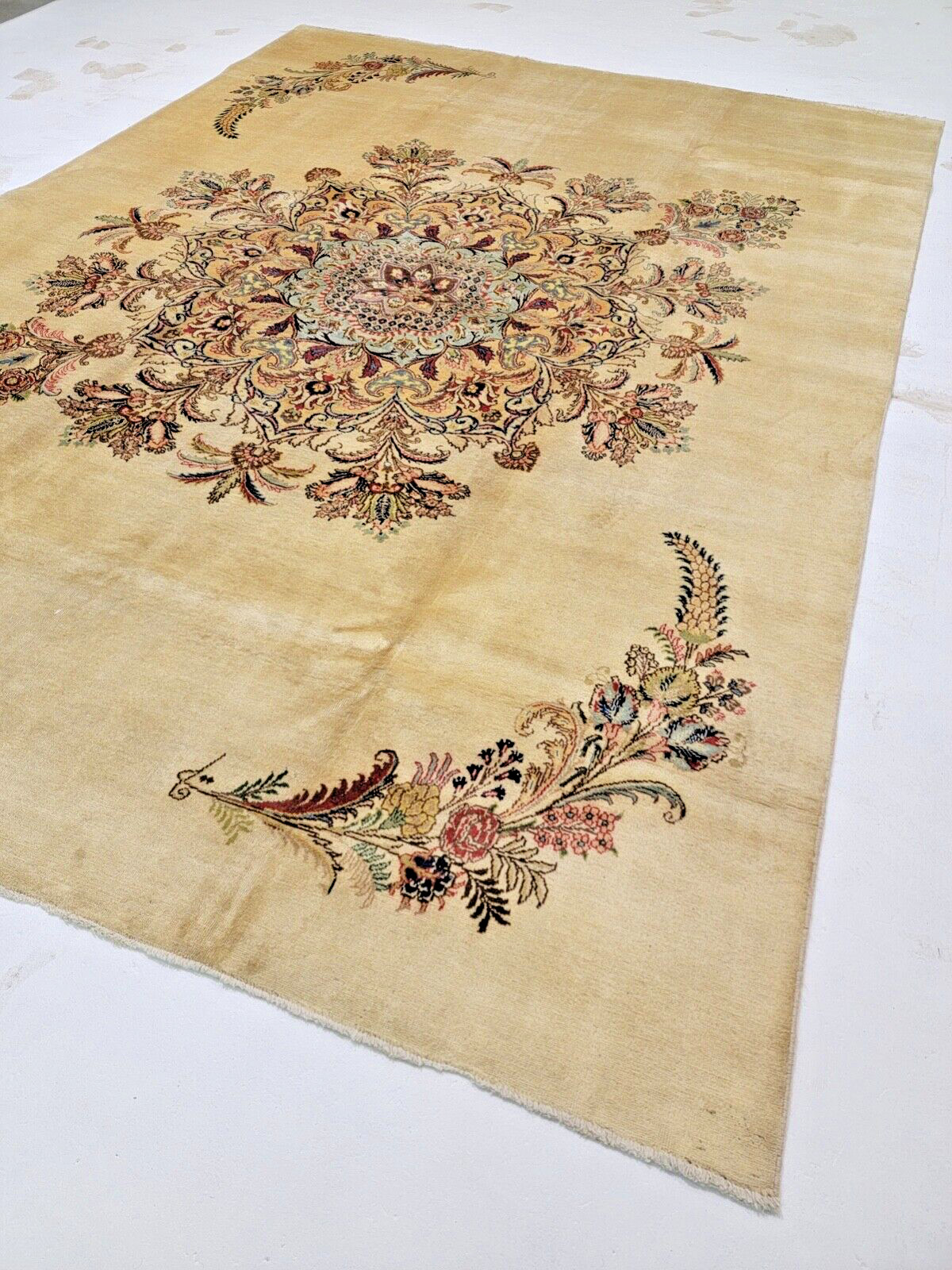 Antique Oriental Hand-Knotted Wool Area Rug Beige Unique Design 9'3" x 12'8" gallery