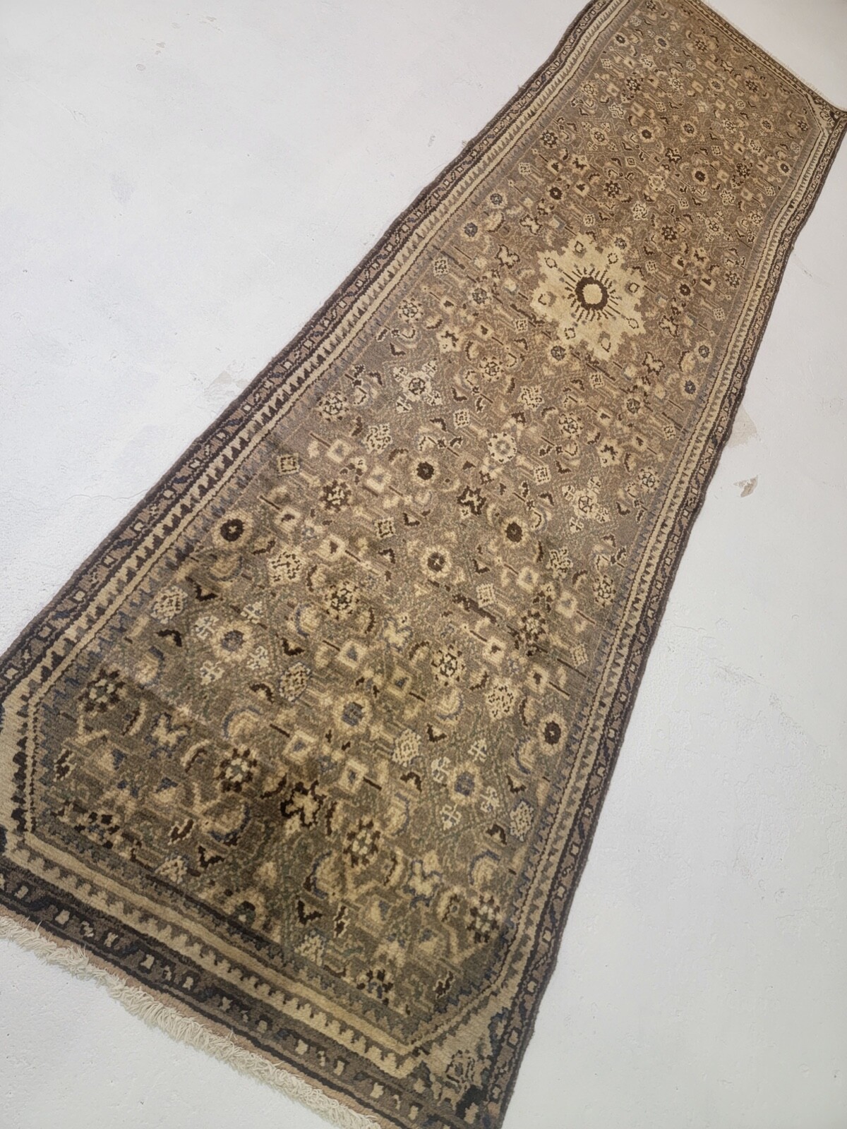 Antique Oriental Hand-Knotted Wool Runner Beige/Brown 2'6" x 9'4" gallery