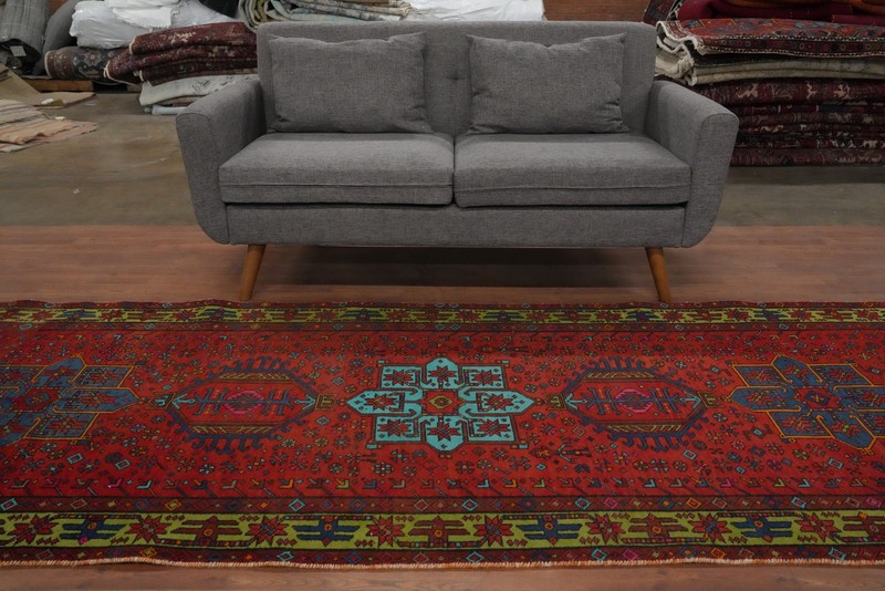 Red Wool Vintage Hand-knotted Tribal Traditional 11 ft Runner Rug 4x11 Carpet gallery