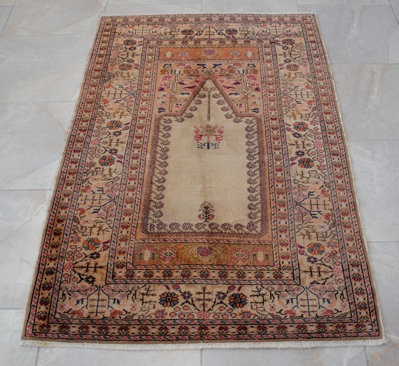 Hand-Knotted Prayer Rug 3' x 5' | Vintage Turkish Rug Wool Fine Rug cir 1970 gallery
