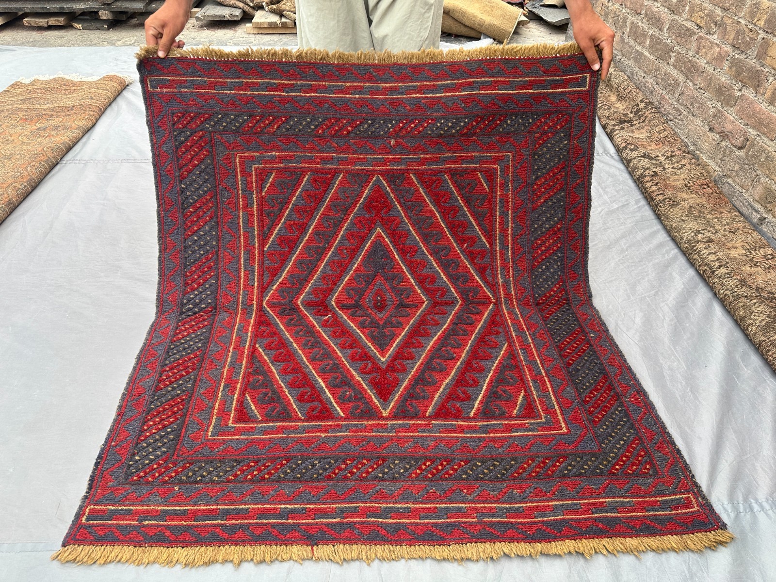 3'9 x 4'2 ft Vintage Afghan Baluchi Rug Handmade Wool Tribal Geometric Carpet gallery