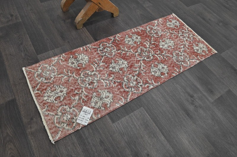 Oushak Turkish Doormat Rug 1x3 RED Anatolian Handmade Vintage Small Kilim Rug gallery