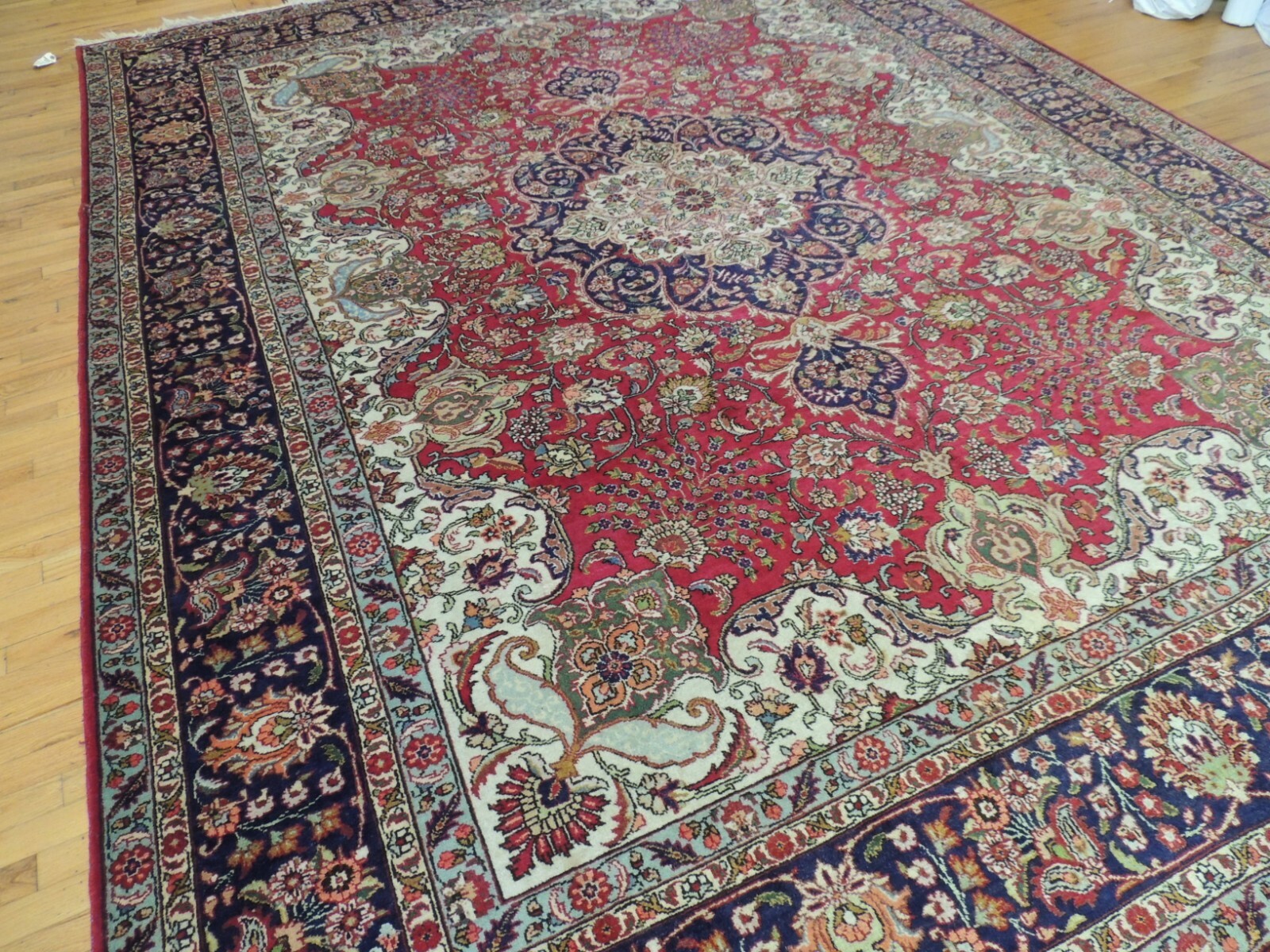10x13 10x14 semi-Antique Kashaan Oriental Area Rug wool Red Navy Blue Green gallery