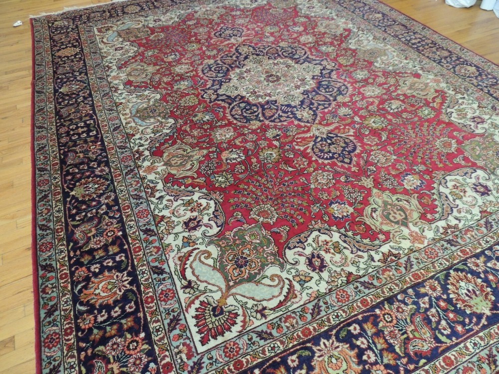 10x13 10x14 semi-Antique Kashaan Oriental Area Rug wool Red Navy Blue Green