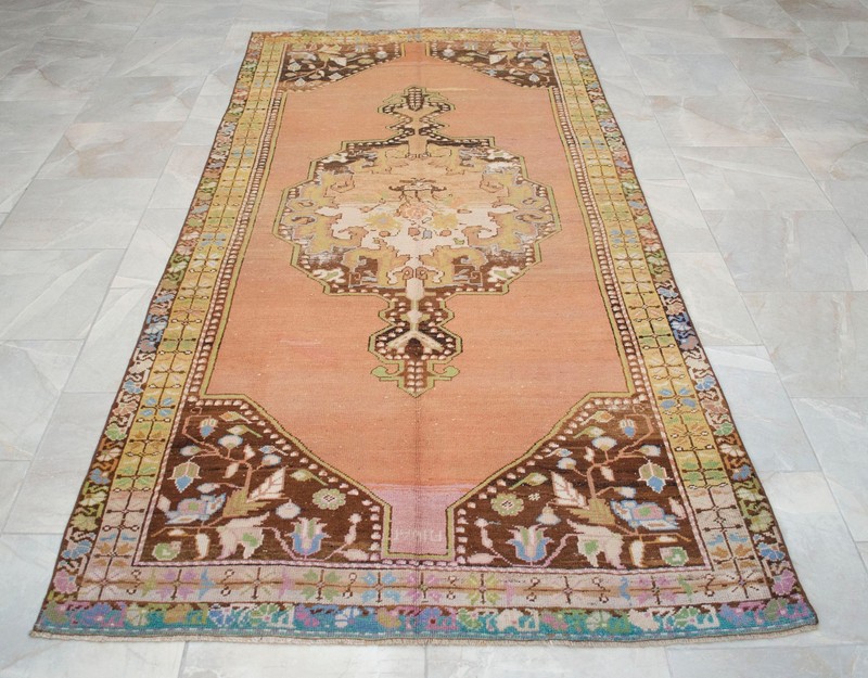 Vintage Turkish Oushak Hand-woven Wool Area Rug 4'5" x 9'5" 1960s Low Pile RARE gallery