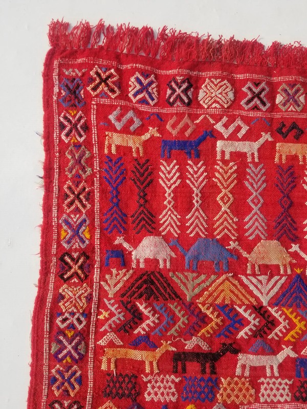Vintage Traditional Handmade Moroccan Berber Wool Multicolor Kilim 5.1x3.3ft gallery