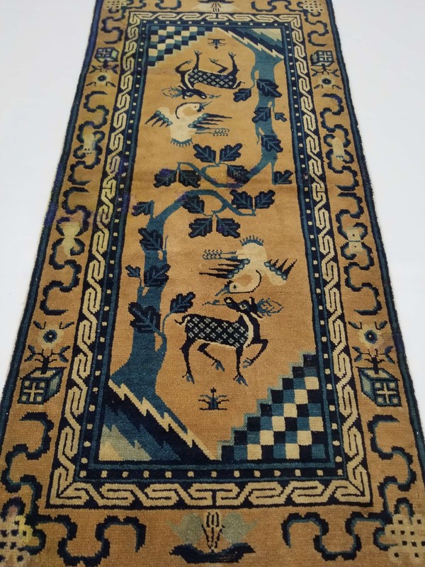 Antique Tibetan Chinese Peking Hand Knotted Multicolor Wool Rug Carpet 143x68cm gallery
