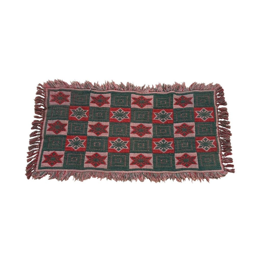 Vintage KILIM HANDWOVEN Reversible TAPESTRY RUG Wall Hanging Snowflake Pattern