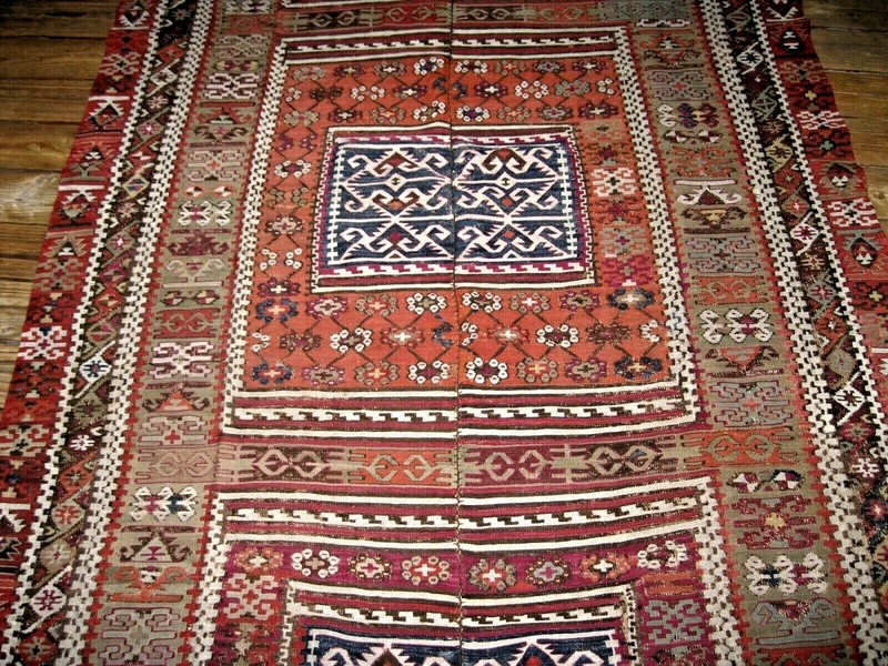 1890-1900 ANTIQUE ANATOLIAN MALATYA KONYA KELIM GREAT COLORS 11'2" X 5'7" gallery