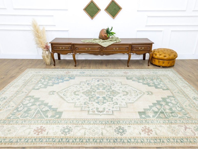 Turkish Oushak Modern Traditional Wool Area Rug Green 6.10x10.8 ft Vintage Rug gallery
