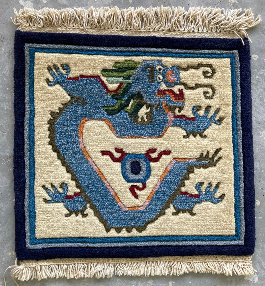 Vintage Tibetan chines Handmade Dragon Multicolor Wool Rug Carpet 48x46 cm