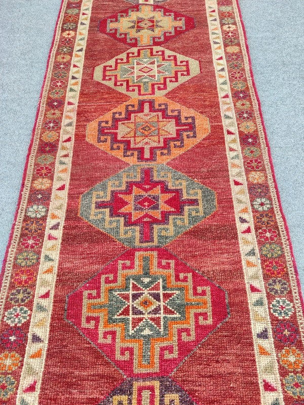Rare Antique rug 3x12, Red Turkish runner 3x12 vintage, Heriz rug, Herki rug gallery