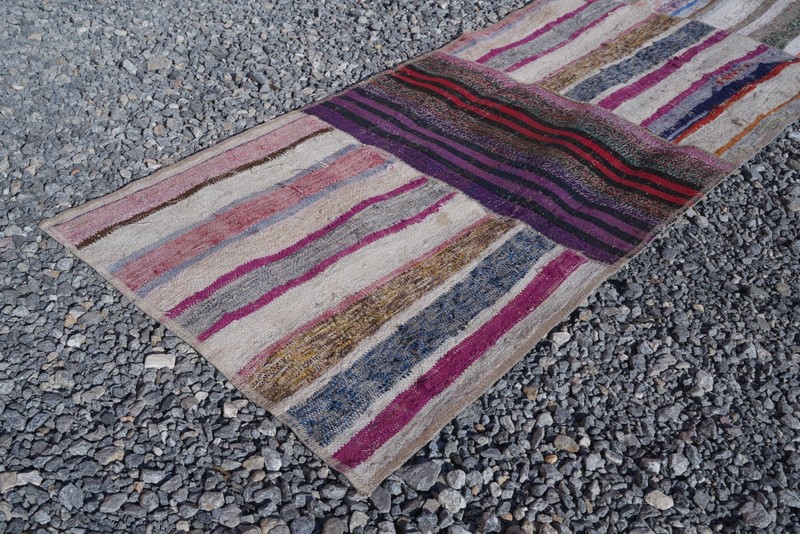 Vintage Turkish Kilim Runner Rug 2x17 ft Neutral Handmade Extra Long Carpet 825 gallery