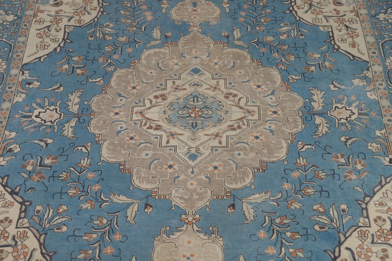 Blue Room Size Area Rug 9x13 Over-Dyed Wool Handmade Floral Classic Carpet gallery