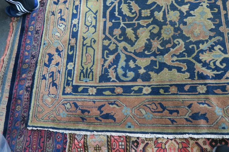 Antique Samarkand Rug 8'8x11'8 Hand Knotted Wool Blue Distressed Shabby Oushak gallery