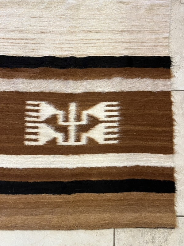 Vintage MCM 1950s Handmade Brown Turkish Mohair Woven Area Rug/Blanket 75” x 66” gallery