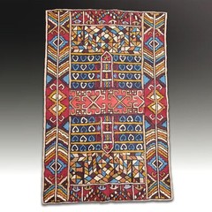 Kashmiri hand stitched wool chain rug, 92cm x 60cm . Beautiful colours. Perfect