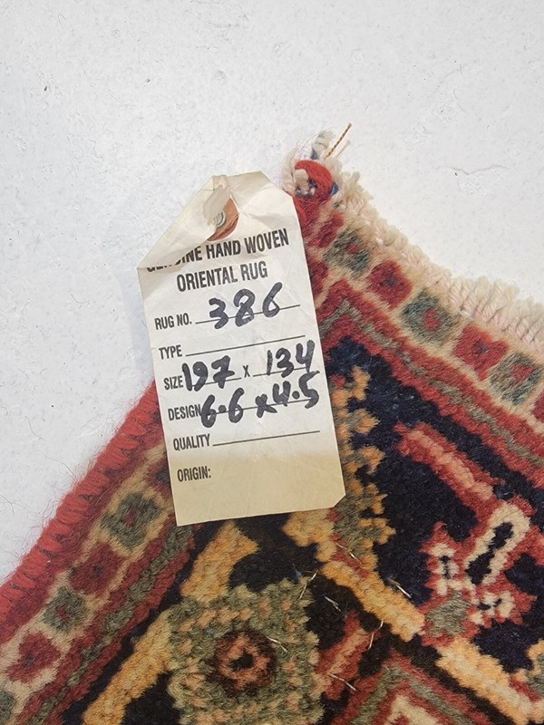 Antique Oriental Hand-Knotted Wool Area Rug Red/Green/Navy Blue 4'5" x 6'6" gallery