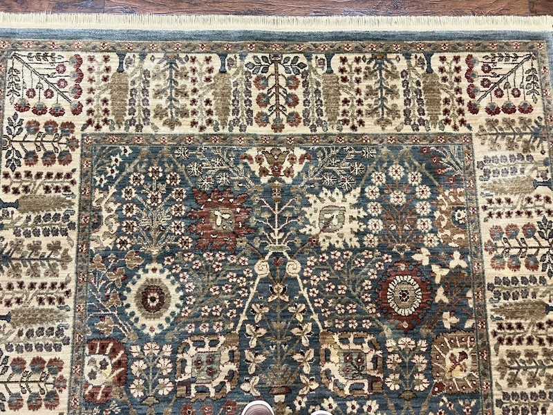 Belgium Power-Loomed Rug 5.6 x 7.6 Green and Cream Vintage Oriental Carpet gallery