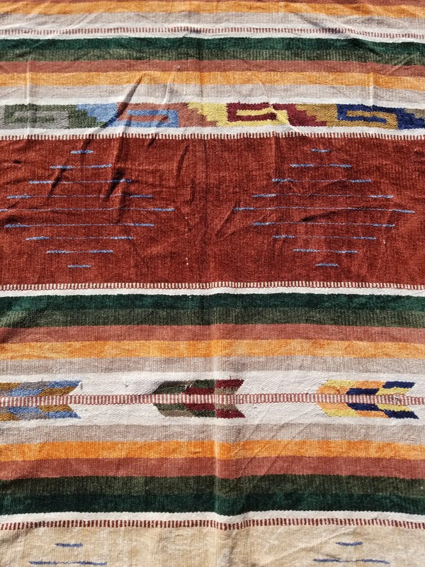 Vintage Traditional Handmade Southwestern Wool Multicolor Kilim 6.5x3.6 ft gallery