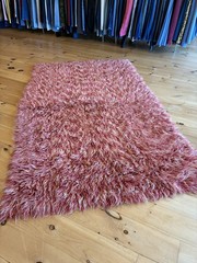 Vtg Large Pink and White MCM Flokati Wool Shag Tula Konya Rya Rug 61” x 102”
