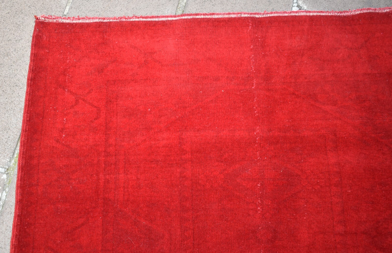 Vintage Turkish Rug 46'' x 70'' Hand-knotted Over Dyed Red Rug Painted Wool Rug gallery