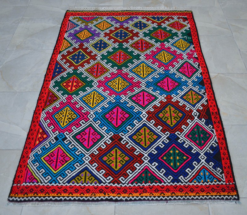 3x5 Rug Hand Made Turkish Rug Vintage Colorful Kilim Rug Actual 3'4" x 5' gallery