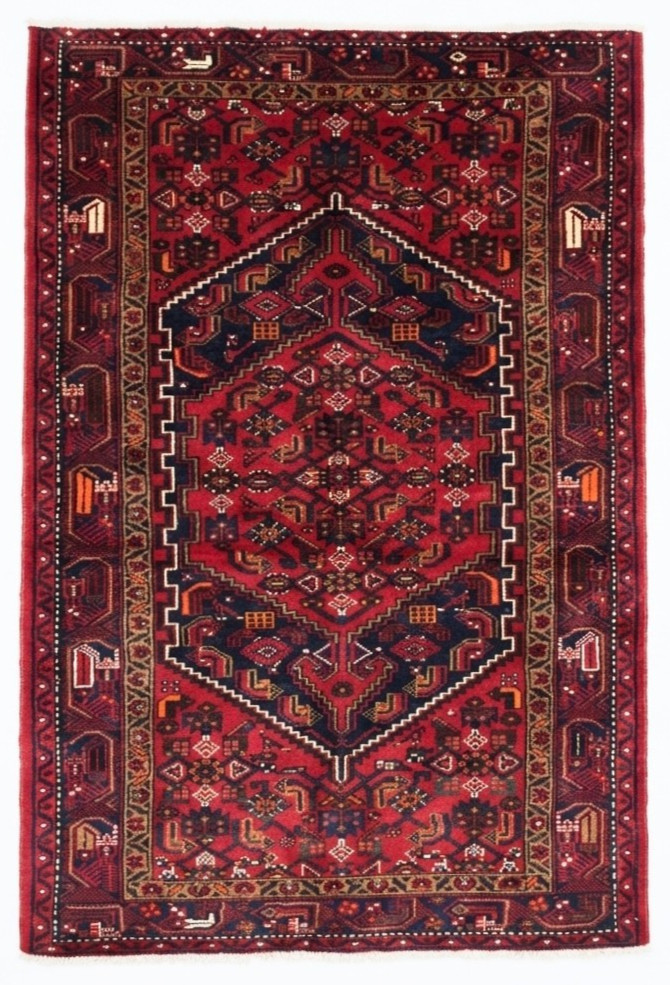 Vintage Zanjan Tribal Geometric Hand Knotted Wool Area Rug 5x7 Oriental Blue Red