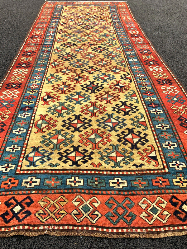 Antique Caucasian Kazak Shirvan Runner 4x9ft ft circa 1890 gallery