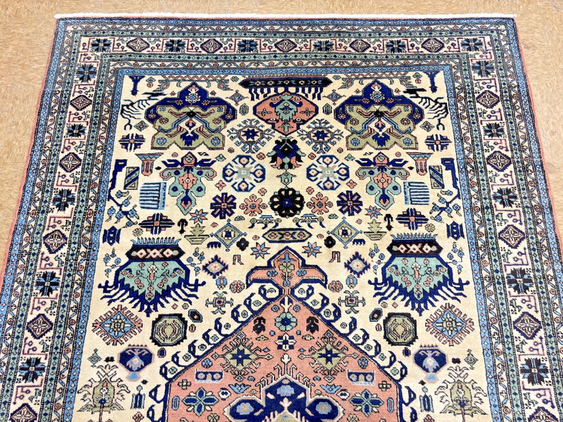 Vintage Ardebil Tribal Geometric Hand Knotted Wool Ivory Oriental Area Rug 6x9 gallery