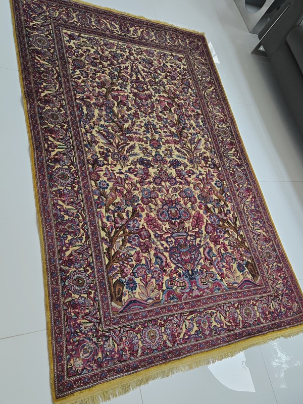 Rare Genuine Antique Silk Kashaan Souf Rug 3D Weave With Metal Threads gallery