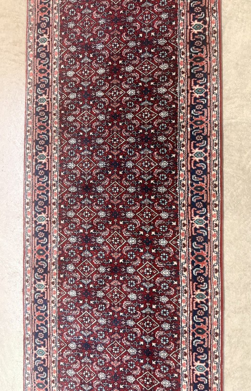 Vintage Hand-Knotted Bokhara Wool Runner Rug Red & Navy Oriental Hall Runner 11' gallery