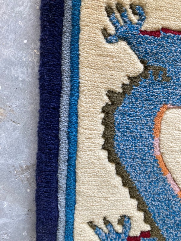 Vintage Tibetan chines Handmade Dragon Multicolor Wool Rug Carpet 48x46 cm gallery