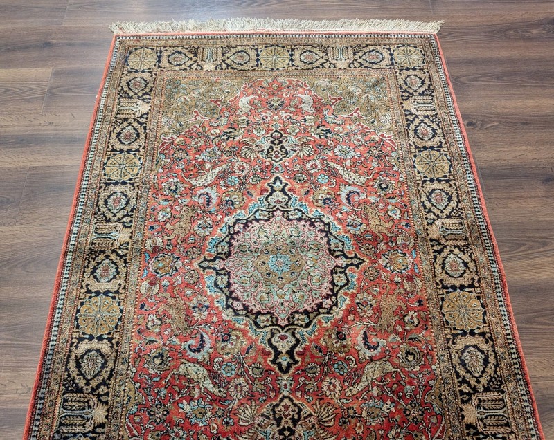 Silk Per'sian Q'um Rug 3.9 x 5.6, Animal Pictorials, Fine 380 KPSI gallery