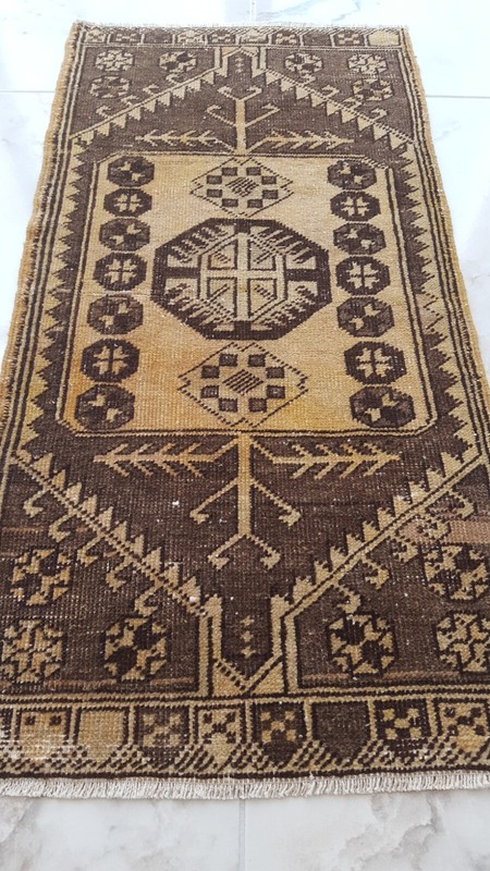 Brown Traditional Geometric Rug Vintage Decor Rug Kitchen Rug Natural Wool Rug gallery
