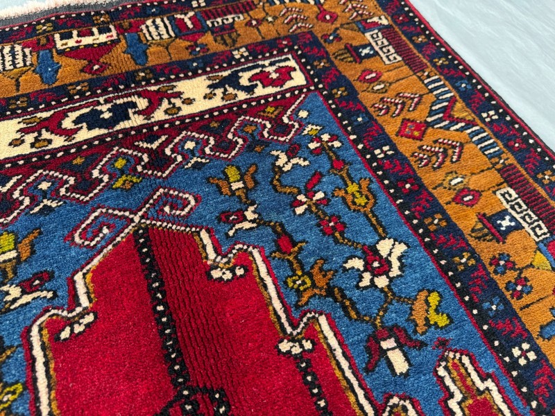 3x4'5 ft Vintage Turkish Hand-Knotted Prayer Rug Red and Mustard Gold Decor Rug gallery