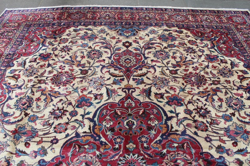 Vintage Worn Hand Made Traditional Oriental Wool White Large Carpet 381x295cm gallery