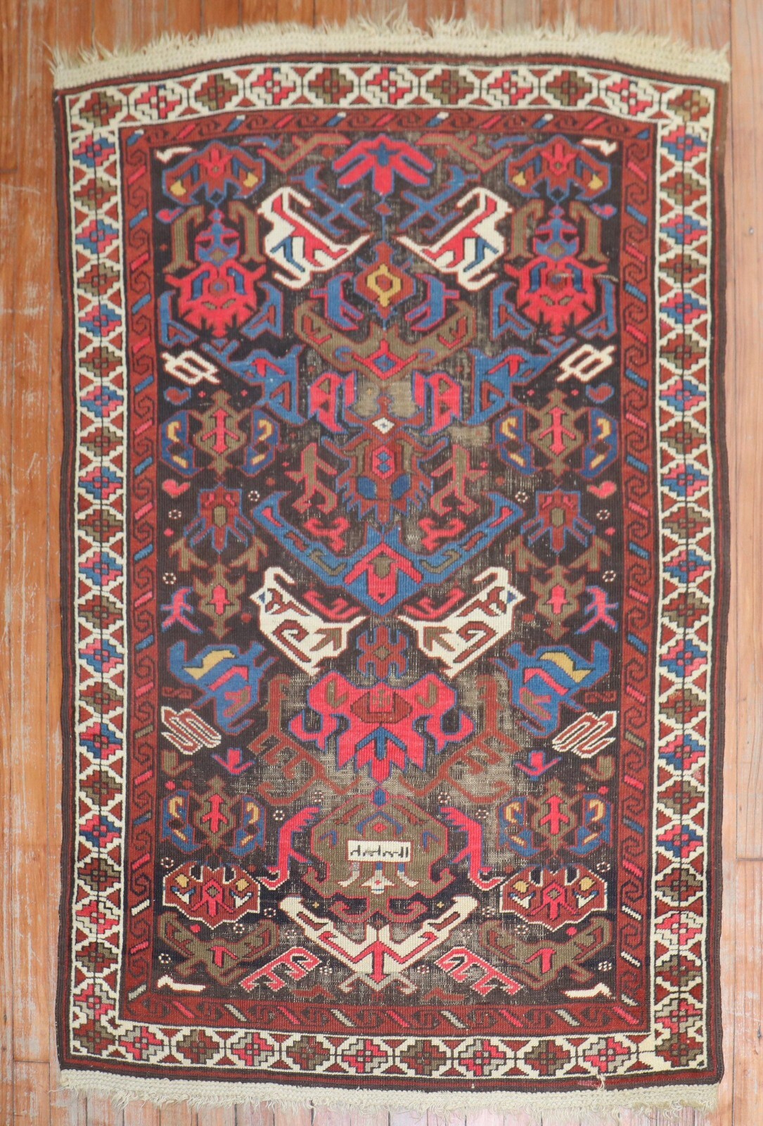 Antique Dated Caucasian Bidjov Kuba Worn Rug Size 3'3''x5' gallery
