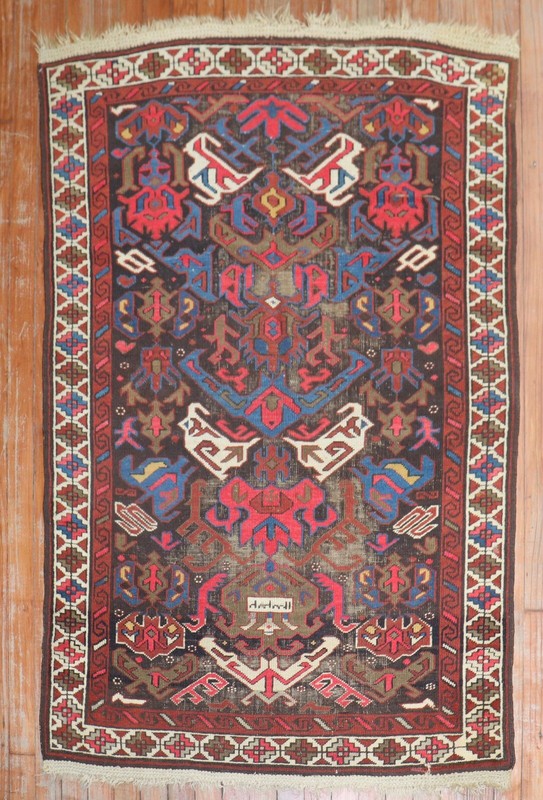 Antique Dated Caucasian Bidjov Kuba Worn Rug Size 3'3''x5' gallery