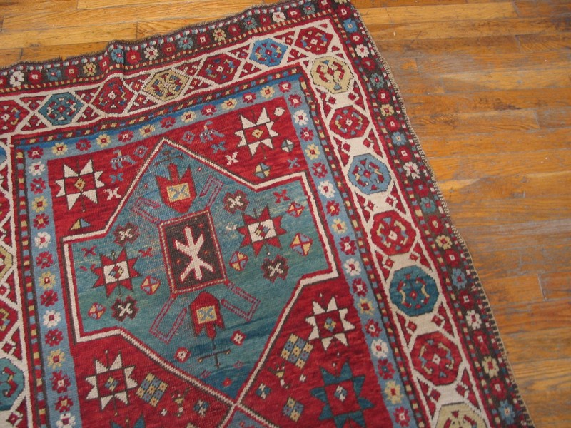 3'x11' Antique Late 19th Century Tribal Geometric Caucasian Red Hallway Runner gallery