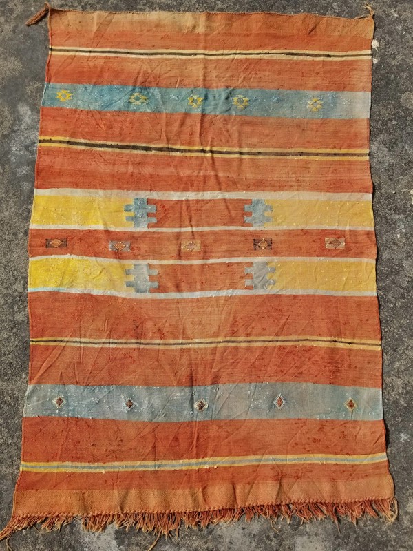 Distressed Antique Handmade Southwestern Style Wool Multicolor Kilim 4.4x2.8 ft gallery