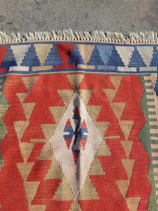 Vintage Traditional Handmade Turkish Wool Multicolor Kilim 5.2x3.6 ft gallery