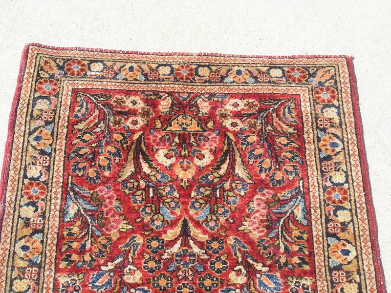 Excellent Antique Saroukk Red Hand Knotted Wool Oriental Rug Washed 2'3" x 4'2" gallery